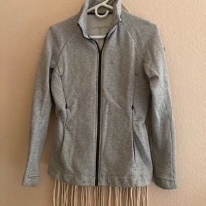 Grey zip up lulu lemon jacket cinched @ waistline